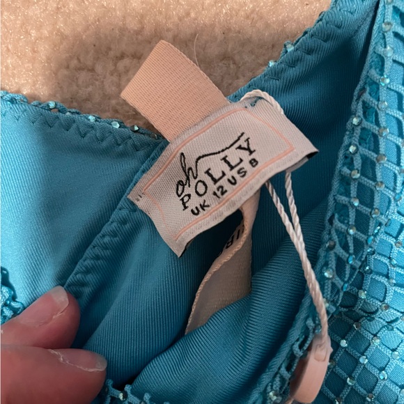 Oh Polly La Quinta embellished rhinestone cutout mini dress aqua NWT - Picture 7 of 8